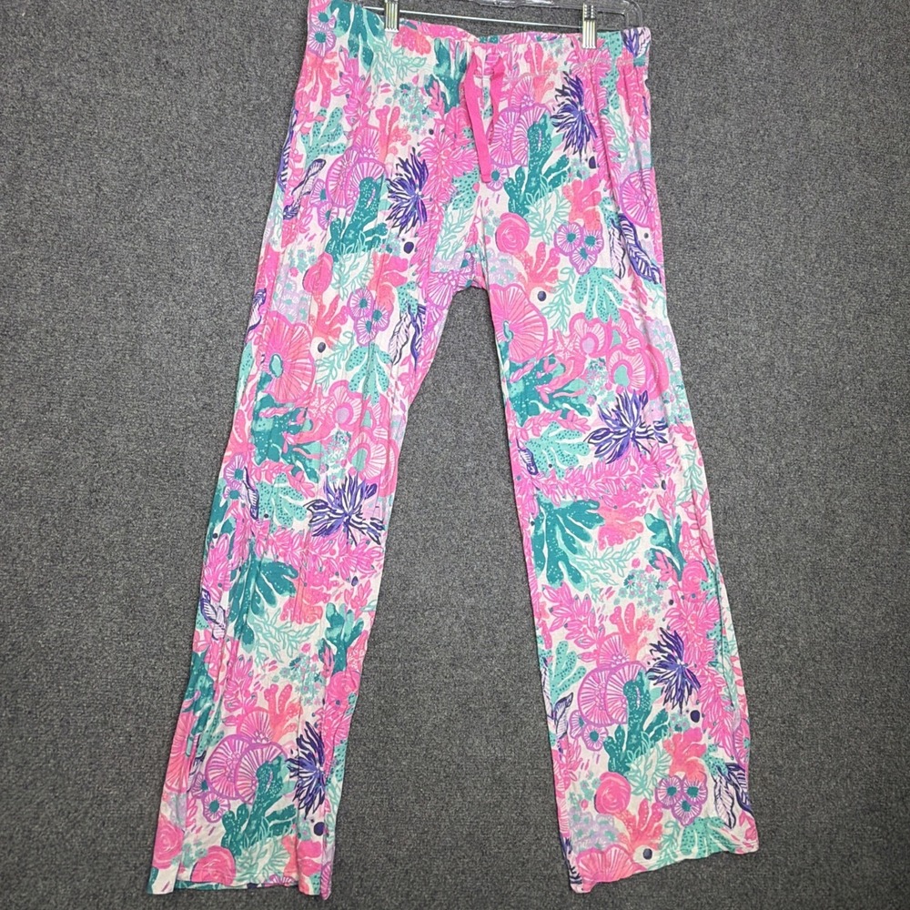 Lilly Pulitzer Pink Teal Purple Tropical Print Pajama Pants